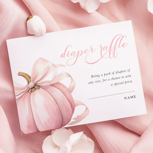 ピンクカボチャ弓ベビーシャワーおむつラッフル エンクロージャーカード
