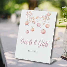 ピンクカボチャ秋の女の子ベビーシャワーカードギフト 台座サイン