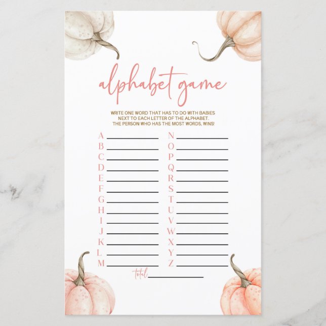 ピンクカボチャ秋アルファベビーシャワーゲーム (正面)