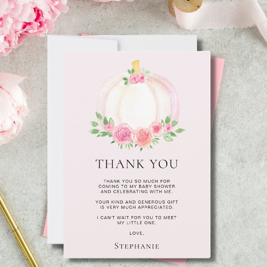 ピンクカボチャ秋ガールズベビーシャワーありがとう サンキューカード