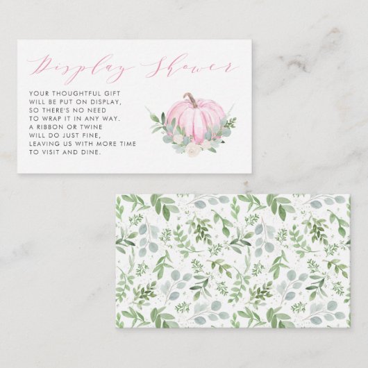 ピンクカボチャ秋ベビシャワーディスプレイシャワー エンクロージャーカード (正面/裏面)