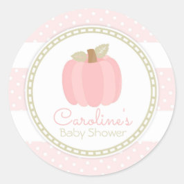 ピンクカボチャ秋ベビーガールシャワーラウンドステッカー ラウンドシール