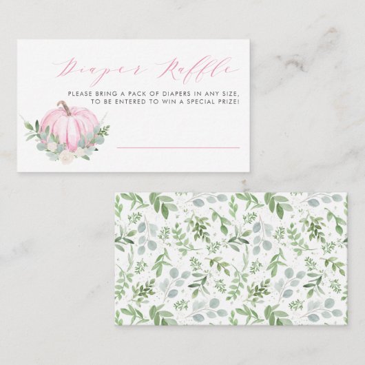 ピンクカボチャ秋ベビーシャワーおむつラッフルカード プレイスカード (正面/裏面)