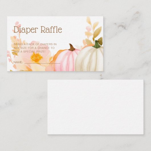 ピンクカボチャ秋ベビーシャワーおむつラッフル エンクロージャーカード (正面/裏面)