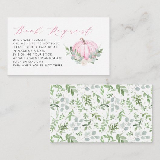 ピンクカボチャ秋ベビーシャワーブックリクエストカード エンクロージャーカード (正面/裏面)