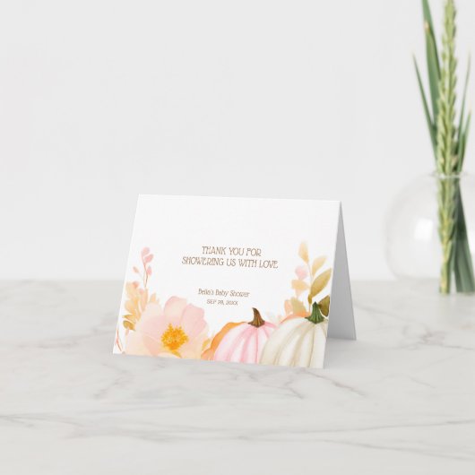 ピンクカボチャ秋ベビーシャワー サンキューカード (正面)