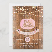 ピンクカボチャ秋素朴ウッドライトベビーシャワー 招待状 (正面)