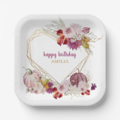 ピンクカボチャ素朴フローラハッピーバースデー ペーパープレート (正面)