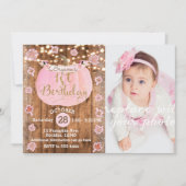 ピンクカボチャ素朴秋ライト1stバースデーフォト 招待状 (正面)