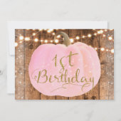 ピンクカボチャ素朴秋ライト1stバースデーフォト 招待状 (裏面)