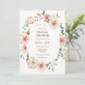 ピンクカボチャ花模様と緑のブライダルシャワー 招待状 (スタンド正面)