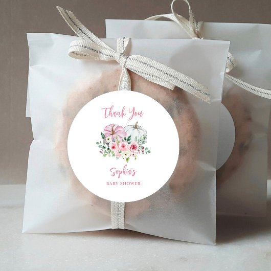 ピンクカボチャ赤ちゃんシャワーありがとう ラウンドシール