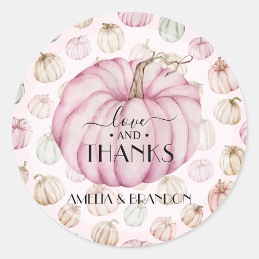 ピンクカボチャ赤ちゃんシャワーありがとう ラウンドシール (正面)