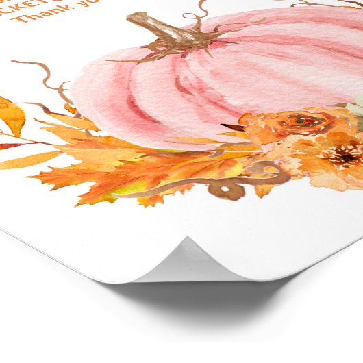 ピンクカボチャ赤ちゃんシャワーおむつラッフルサイン ポスター (角)