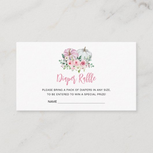 ピンクカボチャ赤ちゃんシャワーおむつラッフル エンクロージャーカード (正面)