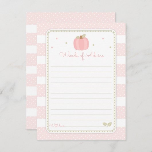 ピンクカボチャ赤ちゃんシャワーの言葉のアドバイス アドバイスカード (正面/裏面)