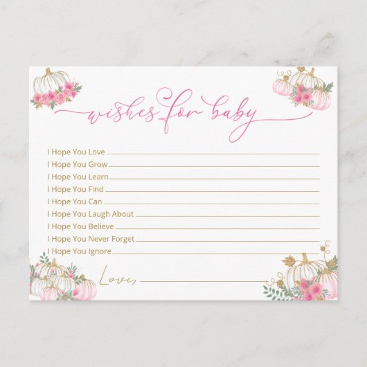 ピンクカボチャ赤ちゃんシャワーの願いベビーカード ポストカード (正面)