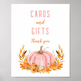 ピンクカボチャ赤ちゃんシャワーカードギフトサイン ポスター