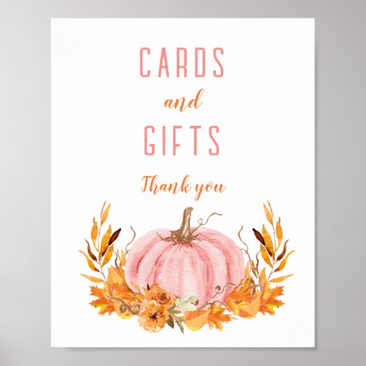 ピンクカボチャ赤ちゃんシャワーカードギフトサイン ポスター (正面)