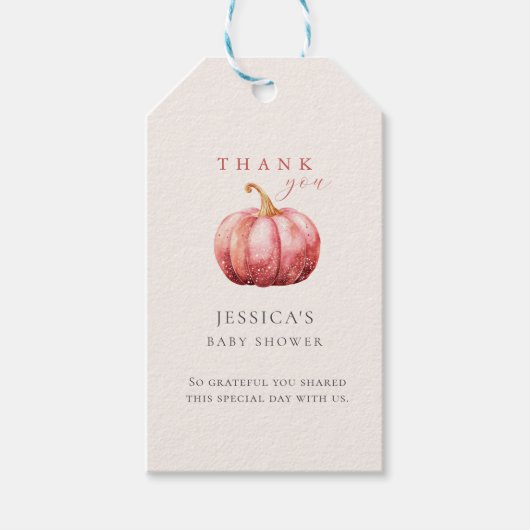 ピンクカボチャ赤ちゃんシャワーギフトラベル ギフトタグ (正面)