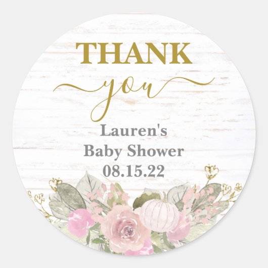 ピンクカボチャ赤ちゃんシャワークラシックラウンドステッカー ラウンドシール (正面)