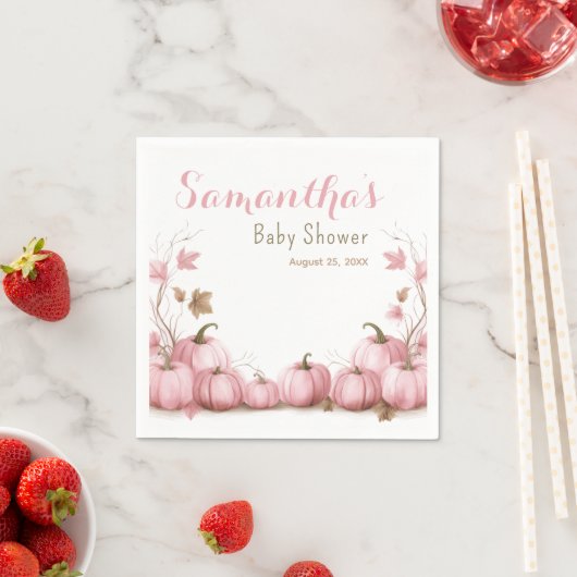 ピンクカボチャ赤ちゃんシャワーテーマペーパーナプキン スタンダードカクテルナプキン (インサイチュ)
