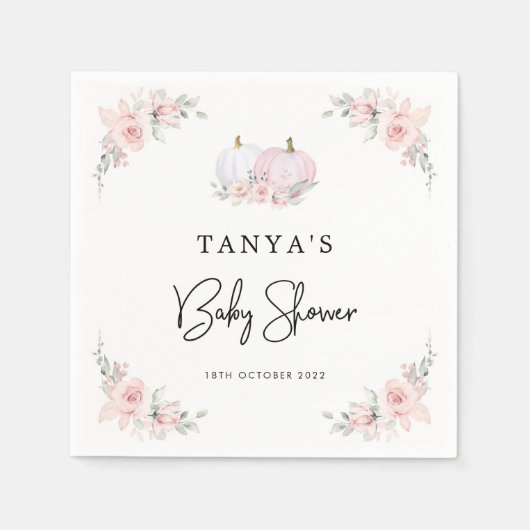 ピンクカボチャ赤ちゃんシャワーナプキン スタンダードカクテルナプキン (正面)
