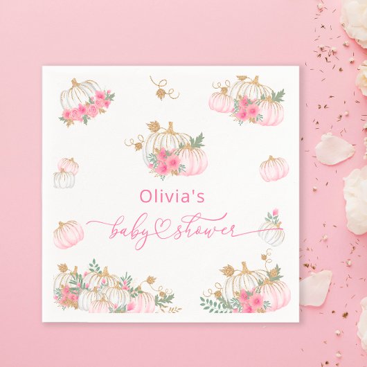 ピンクカボチャ赤ちゃんシャワーペーパーナプキン スタンダードカクテルナプキン