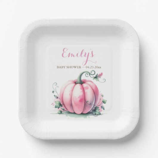 ピンクカボチャ赤ちゃんシャワー使い捨て ペーパープレート (正面)