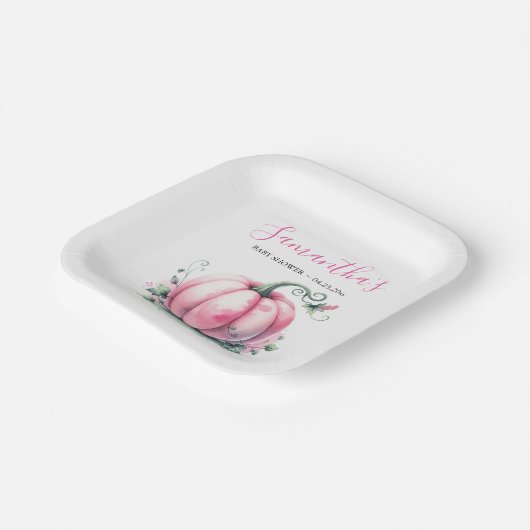 ピンクカボチャ赤ちゃんシャワー使い捨て ペーパープレート (傾斜あり)