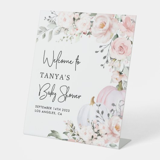 ピンクカボチャ赤ちゃんシャワー歓迎ペデスタルサイン 台座サイン (正面)