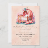 ピンクカボチャ赤ちゃんシャワー水彩フローラ&ボホ 招待状 (正面)