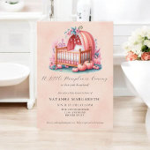 ピンクカボチャ赤ちゃんシャワー水彩フローラ&ボホ 招待状