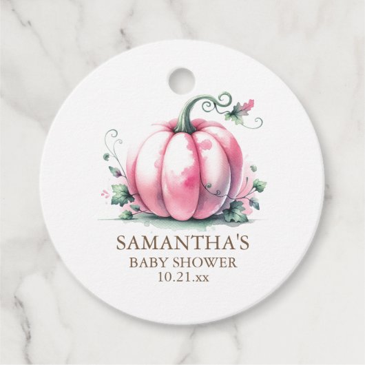 ピンクカボチャ赤ちゃんシャワー フェイバータグ (正面)