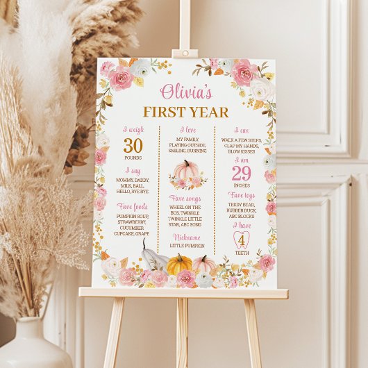 ピンクカボチャ1stバースデーマイルストーンサイン ポスター