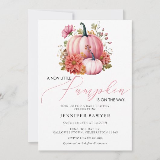 ピンクカボチャ |秋の赤ちゃんシャワー 招待状 (正面)
