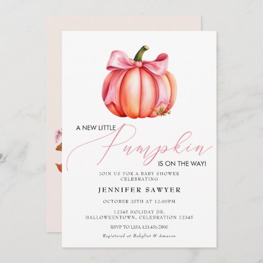 ピンクカボチャ |秋の赤ちゃんシャワー 招待状 (正面/裏面)