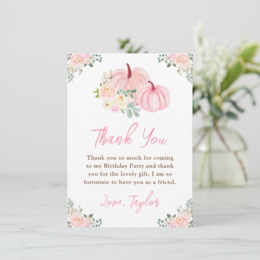 ピンクカボンプキンスフローラ誕生日パーティー サンキューカード (スタンド正面)
