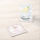 ピンクカボンプキンスフローラ誕生日パーティー スクエアペーパーコースター (インサイチュ)