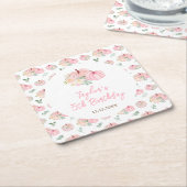 ピンクカボンプキンスフローラ誕生日パーティー スクエアペーパーコースター (アングル)