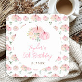 ピンクカボンプキンスフローラ誕生日パーティー スクエアペーパーコースター