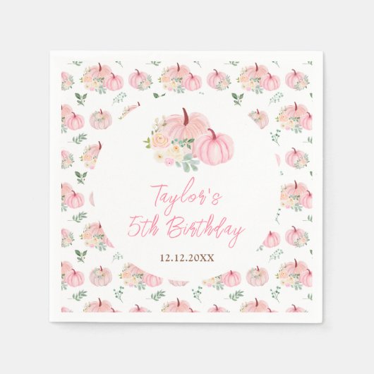 ピンクカボンプキンスフローラ誕生日パーティー スタンダードカクテルナプキン (正面)