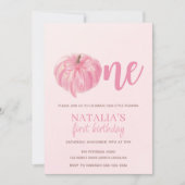 ピンクカボンプキンボーガールファースト誕生日 招待状 (正面)