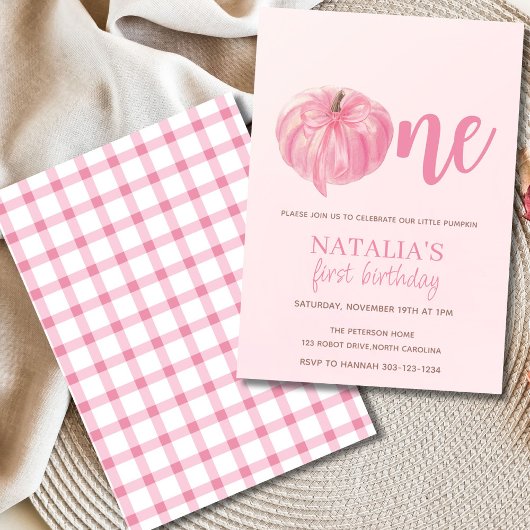ピンクカボンプキンボーガールファースト誕生日 招待状