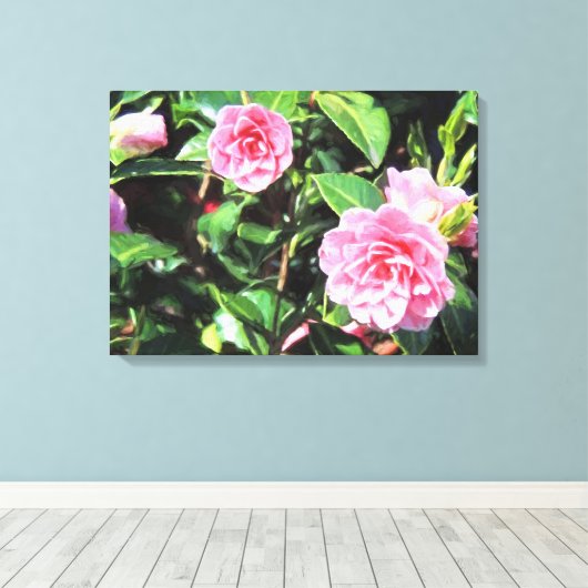 ピンクカメリアスデジタ絵画ルのキャンバスウォールアート キャンバスプリント (インサイチュ (ウッドフロア))