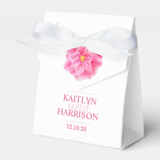 ピンクカメリアフローラアート結婚式の引き出物ボックス フェイバーボックス (正面サイド)