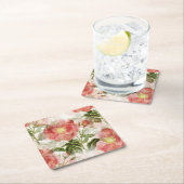 ピンクカメリアフローラルパターン スクエアペーパーコースター (インサイチュ)