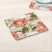 ピンクカメリアフローラルパターン スクエアペーパーコースター (アングル)