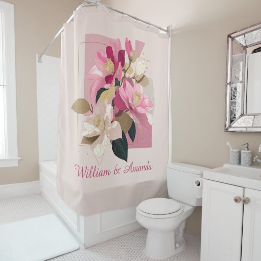 ピンクカメリア開花シャワーカーテン シャワーカーテン (インサイチュ)