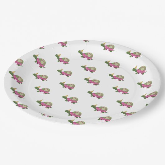 ピンクカメ誕生日プレート | Girl Turtleパーティー ペーパープレート (アングル)